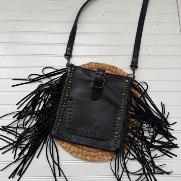 Mcfadin Vintage Handmade Leather Fringe Black Crossbody Bag - Picture 8 of 9